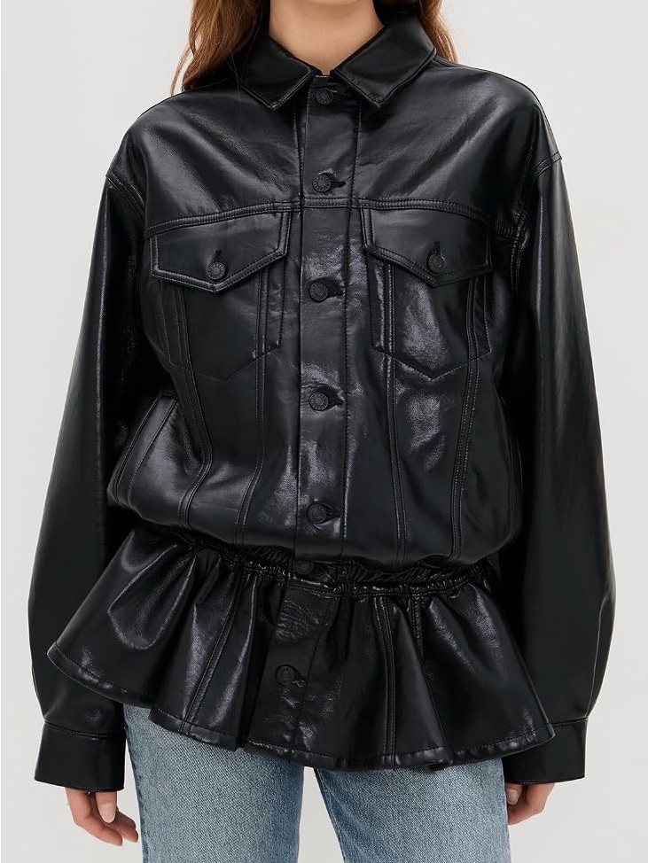 Agolde Nwt Rubik Faux Leather Button-Front Peplum Jacket